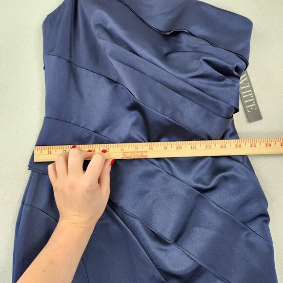 White by Vera Wang Dress Womens 2 Blue Satin One Shoulder Formal Maxi Gown NEW - Picture 5 of 11